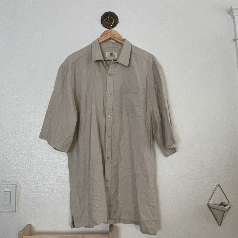 Mojito Collection Mens XL Linen Rayon Blend Short Sleeve Button Down Shirt Tan
